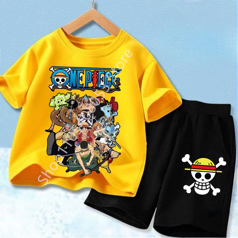 One Piece Kids Outfit Chopper Luffy Tracksuit Suit Children Summer Short Sleeve Clothes Set Anime Boy Girl T Shirt Shorts 2pcs