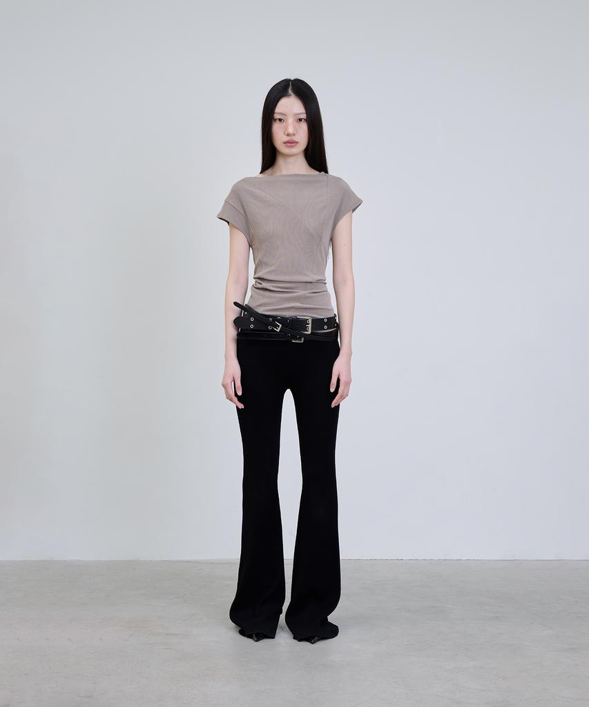 Deoaeteus Cap Sleeve Curved T-Shirt_Khaki Beige