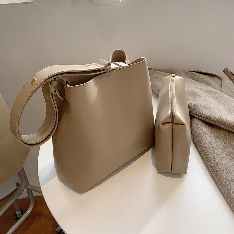 Casual Simple Commuting Soft PU Leather Bucket Bags Women Korean Style Fashion Large-Capacity Vintage All-Match Composite Bag