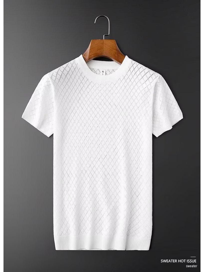 Футболка мужская большого размера с V-образным вырезом Hollow Ice Silk Knit - классная тонкая с коротким рукавом летний топ M 1787₽