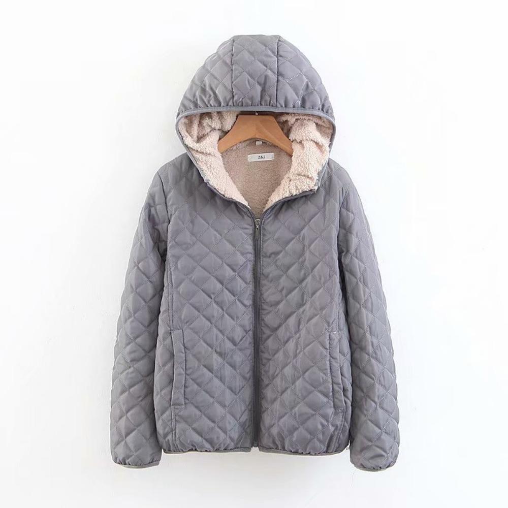 Women Autumn Winter Parkas Coat Jackets Women Lamb Hooded Plaid Long Sleeve Warm Winter Jacket