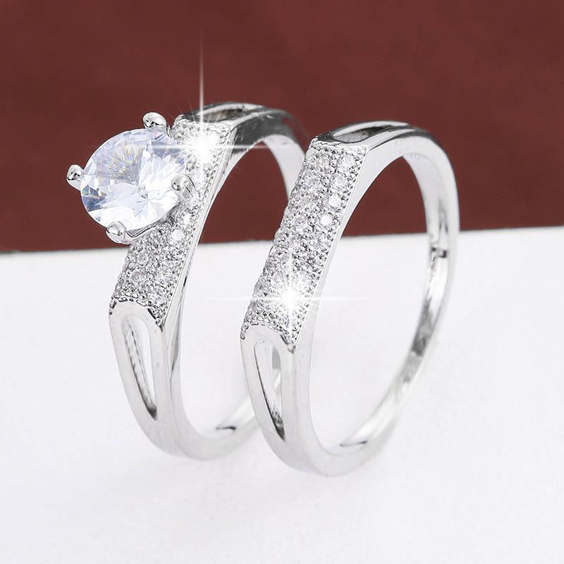 Elegant Geometric Women's Ring Set with Cubic Zirconia - Cross-border Couple Rings