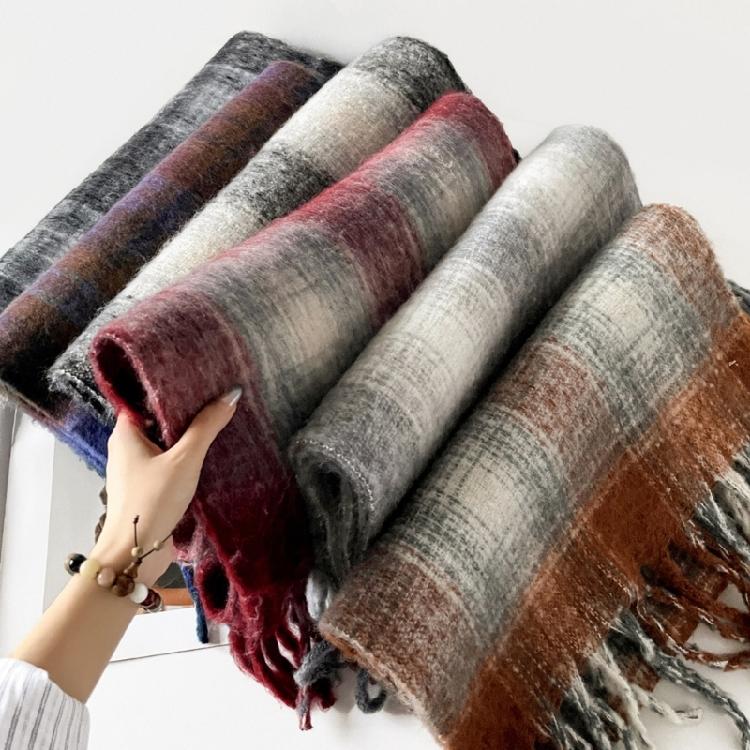 Classical Plaids Pattern Scarf Mohair Blend Long Scarf Warm Comfortable Neckwrap For Daily Outfit Winter Warmth