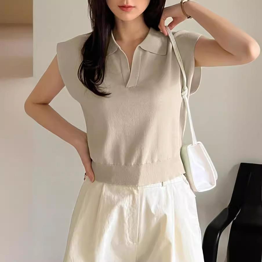 YYFS Dámská móda Ležérní Letní Jarní Jednobarevný Potisk Bez rukávů POLO Límec Halenky & Košile