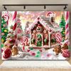 Christmas Fantasy Background Cloth - Snow Scene Candy Country and Gingerbread Man Pine Tree and Candy House Design