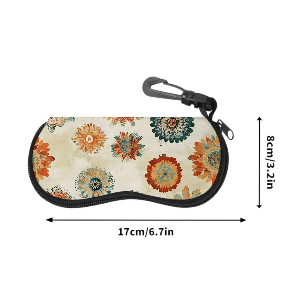 2D-Boho Floral Pattern Zipper Sunglasses Case, Vintage Mandala Print Eyewear Protective Box, Stylish Portable Spectacle Holder for Travel and Gift