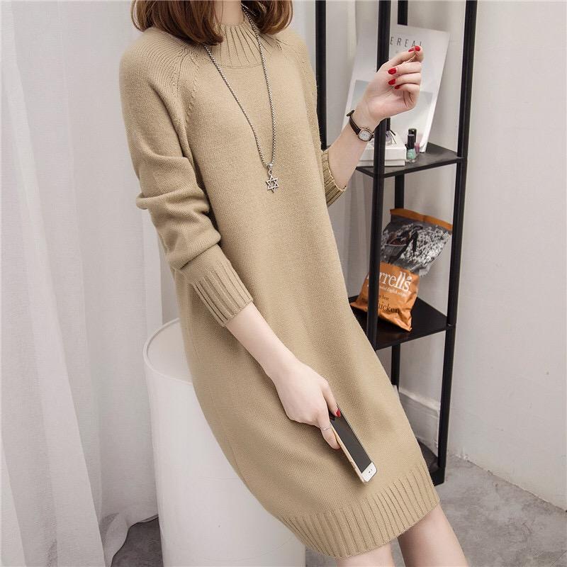 Sweater Women's Mid-length Dress Autumn and Winter Korean Version of Loose Hedging Long Fashion Sweater Dress Women's