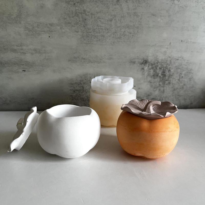 Resin Jar Mold With Lid Persimmon Shaped Silicone Molds With Lid For Epoxy Resin Creative Non-stick Concrete Candle Jar Mold