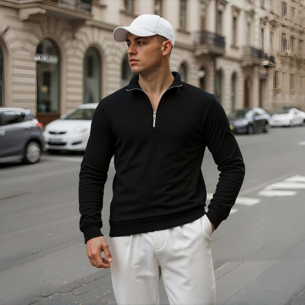 Men's Quarter Zip Pullover Sweater - Solid Color Long Sleeve Casual Top Slim Fit Half Zip Sweatshirt for Autumn & Winter Outwear