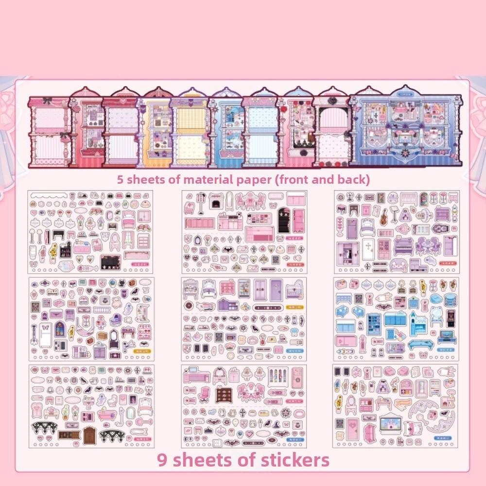 36 Scenes Scenery Sticker Book PET Die Cut 3D Cabin Stickers New Stacking Sticker Children Gifts розовый