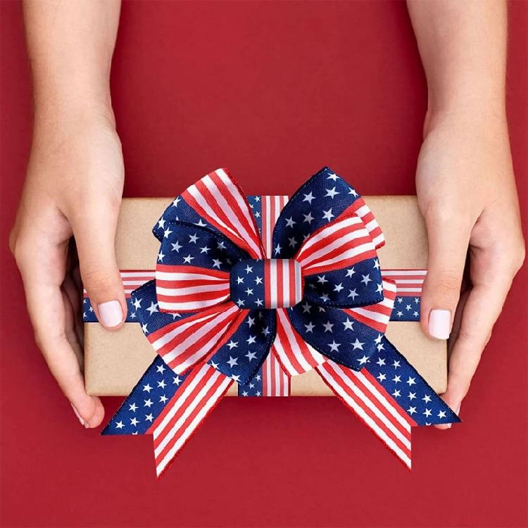 USA Wire Ribbon American Flag Ribbon for Wreaths, Memorials Day Creative Gifts