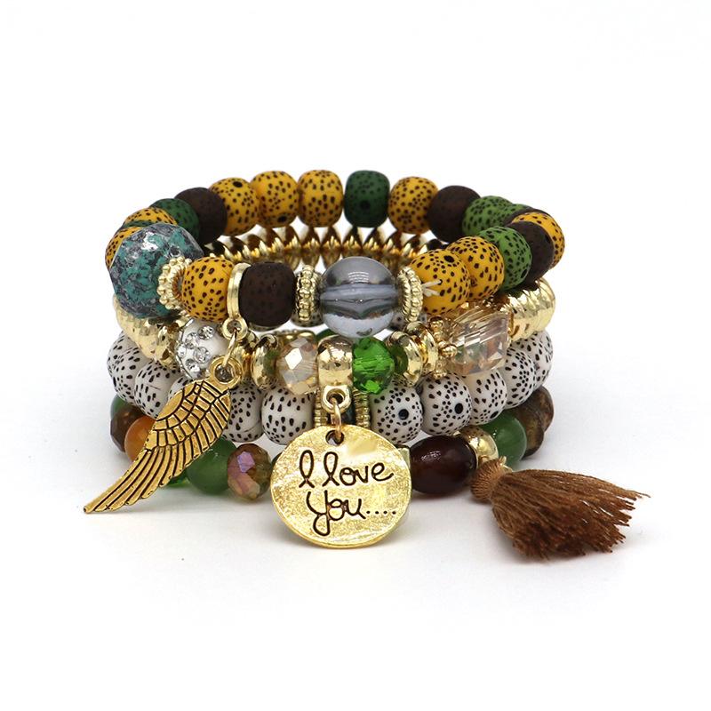 Nepal Multi-Layer Beaded Bracelet Handmade Bracelet Crystal Letter Love Character Jewelry