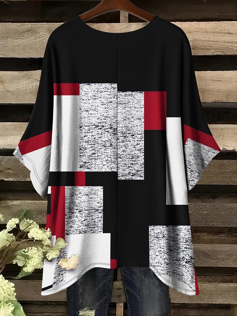 Summer fashion new large size geometric tide rhyme pattern round neck printing