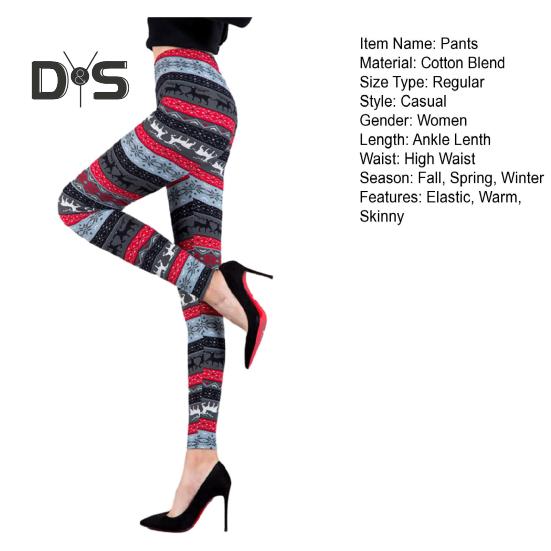 Høst Vinter Damebukser Snowflake Elgtrykk Høy midje Magekontroll Myk Elastisk Termisk Skinny Butt løftet Yogabukse Lady Leggings