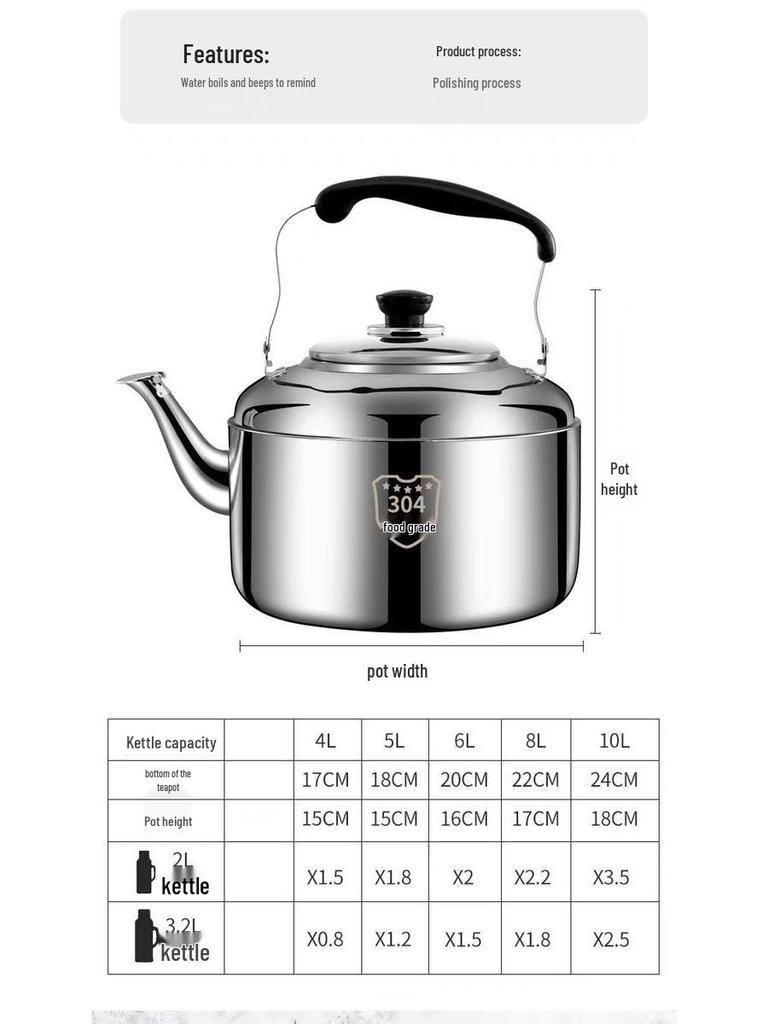 Edelstahl 304 Pfeifkessel: Große Kapazität, geeignet für Induktions- und Gasherde