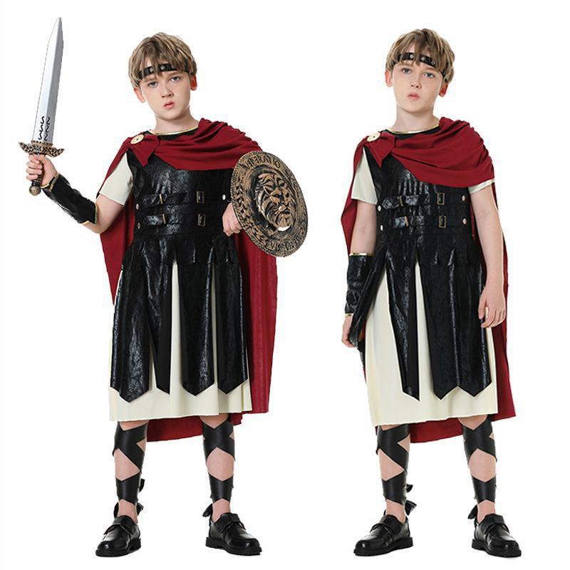 Halloween Roman Gladiator Costume Set Kids Adults Cosplay Outfit With Shield Sword Cape Arm Leg Accessories