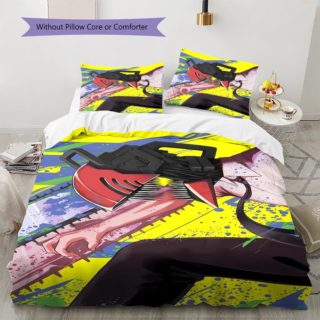 Chainsaw Man Pattern Bedding,Quilt Set Quilt Cover Pillowcase Home Birthday Gift (1 * duvet cover + 2 * pillowcase, without core)