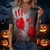 Womens Casual Halloween Printed V Neck Short Sleeve Button Down T Shirt Top for Daily Wear Holiday Party Outfit
