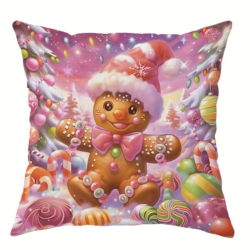 Christmas Decoration Pillowcase Cute Gingerbread Man Color Candy House Pillow Cover Suitable for Home Room Sofa Cushion Cover