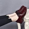 Women's Single Shoes Round Head Lace-up Flats Spring New Embossed Cow Patent Leather Low-heeled Low-top Shoes Women's Casual Shoes