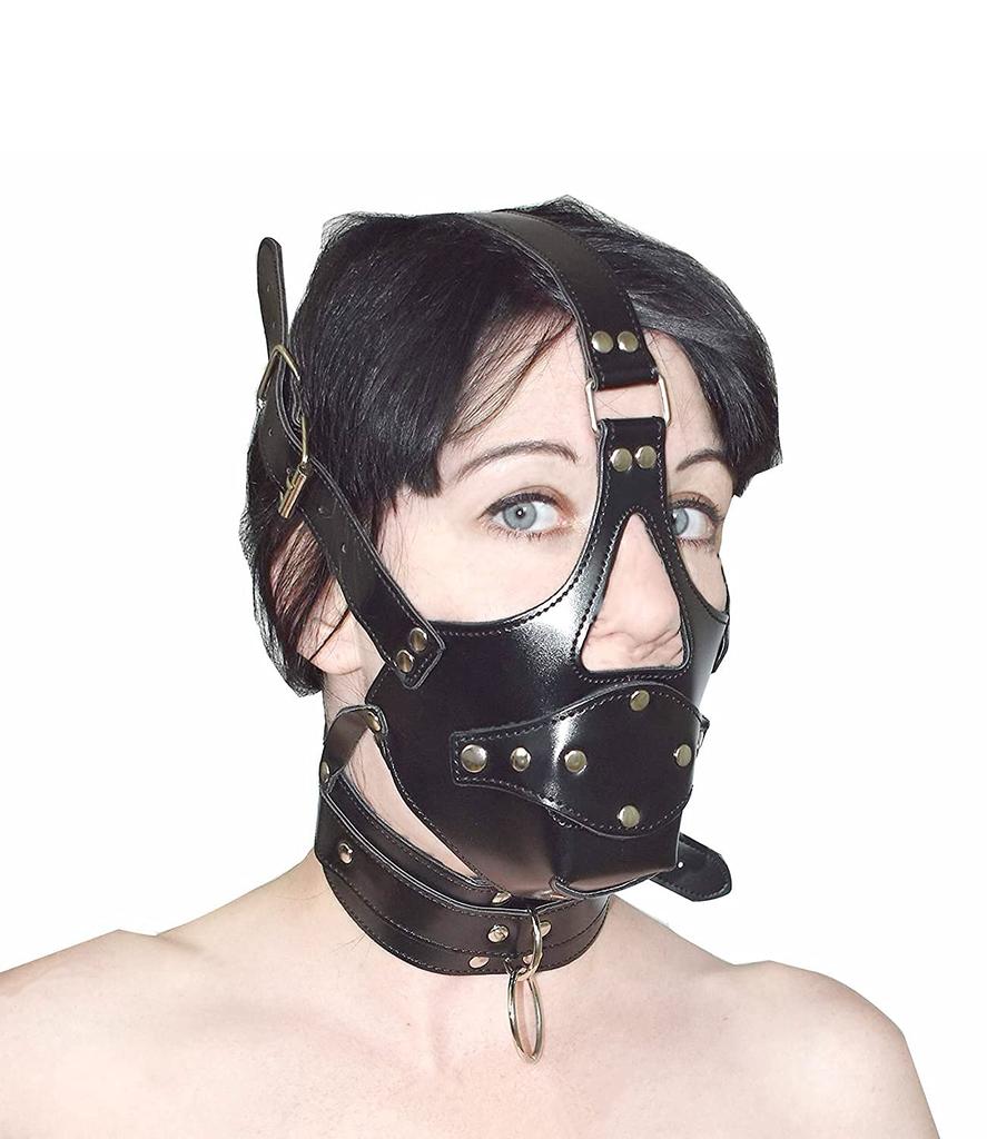 SM Bondage Collar with SM Slave Cosplay Sexy Fetish Ring, Leather, Restraints, Collar, Prop, Costume, Training, Restraints, (B)