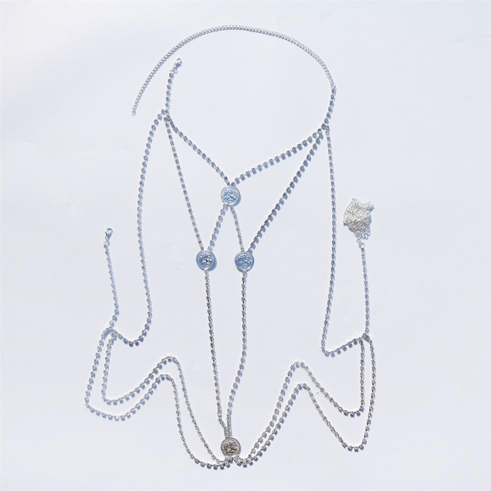 

Fashion Coin Multi-Layer Rhinestone Nipple Chain, European And American Sexy Rhinestone Body Chain Accessories Body Chain