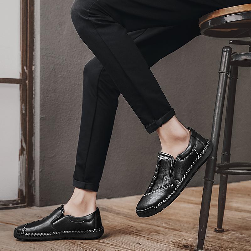 Brown Handmade Leather Men Shoes Casual Slip On Lazy Loafers Driving Breathable Outdoor Flats Hot Sale Moccasins Plus Size 48