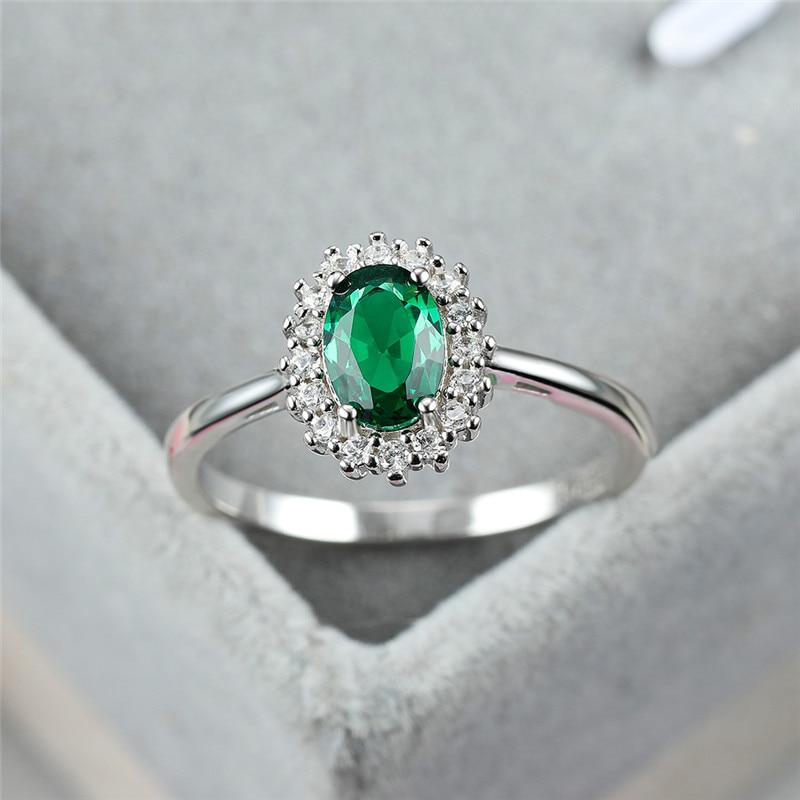 Green Oval Cubic Zircon Lab Emerald Rings Engagement 100 %Real Women  Tone Gemstone Finger Ring Female Nuptial Bridal Jewelry