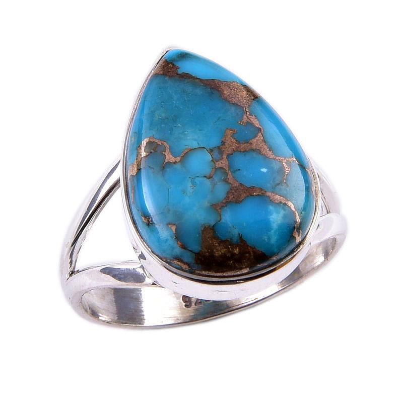 Natürlicher Blauer Türkis Edelstein 925 Massiv Sterlingsilber Ring Gr.7 q2z34