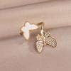 Fashion Jewelry 14K Real Gold Plating Double Butterfly Acrylic Zircon Ring Elegant Women's Daily Opening Adjustable Ring