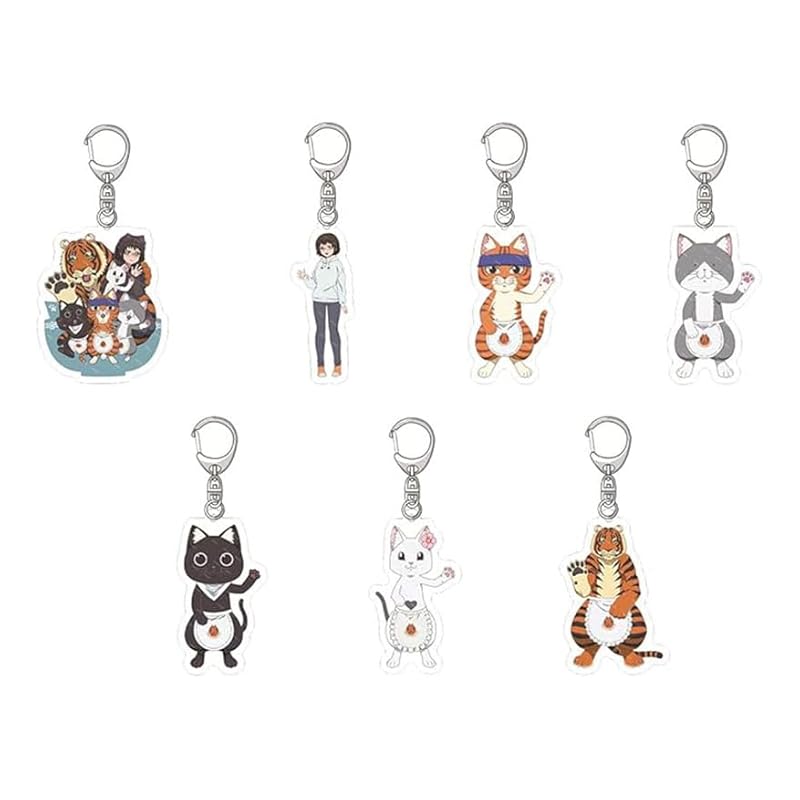 

[ZIRVEE] 7 piece set ramen red cat key ring company Tamako Bunzo acrylic keychain bag mobile phone pendant key decoration cute Goods props lightweight