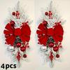 2/4pcs Red Christmas Flocked Garland - 22.83" Large, with Balls & Bow, Front Door/Stair/Window Wall Decor, No Electricity