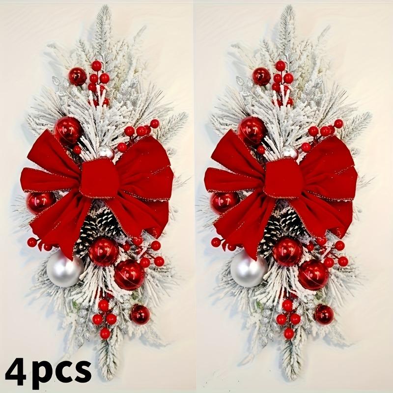2/4pcs Red Christmas Flocked Garland - 22.83" Large, with Balls & Bow, Front Door/Stair/Window Wall Decor, No Electricity