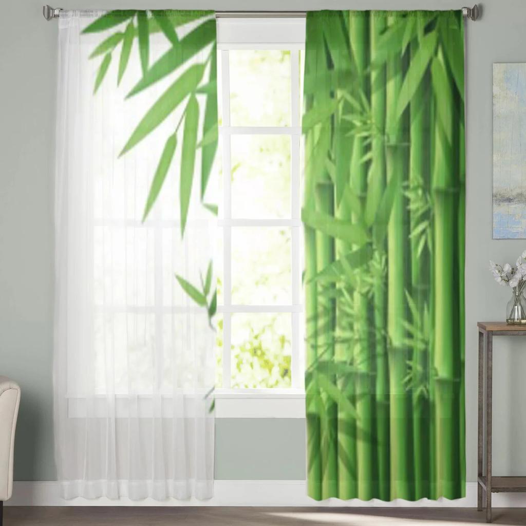 Zielone, bambusowe, leśne, przezroczyste zasłony do sypialni, salonu, tiulowe zasłony do woalowych zasłon okiennych w kuchni