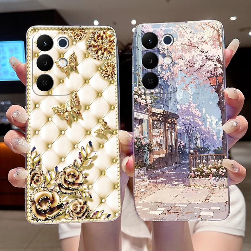 Bumper Soft Transparent TPU Phone Case For OPPO Realme C85 Pro 4G Casing Trendy Rose Rosy Cloud Painted Shockproof Cover