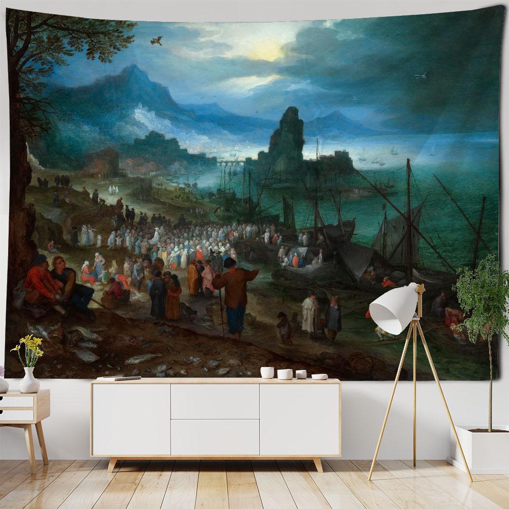 Vintage oil painting art printing tapestry wall decoration art room background cloth aesthetic home decoration accessories