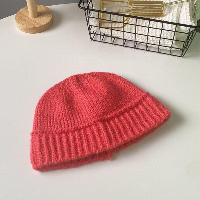 Coarse Wool Bucket Hat Autumn and Winter Niche Retro Bucket Hat Warm Solid Color Vertical Bar Basin Hat