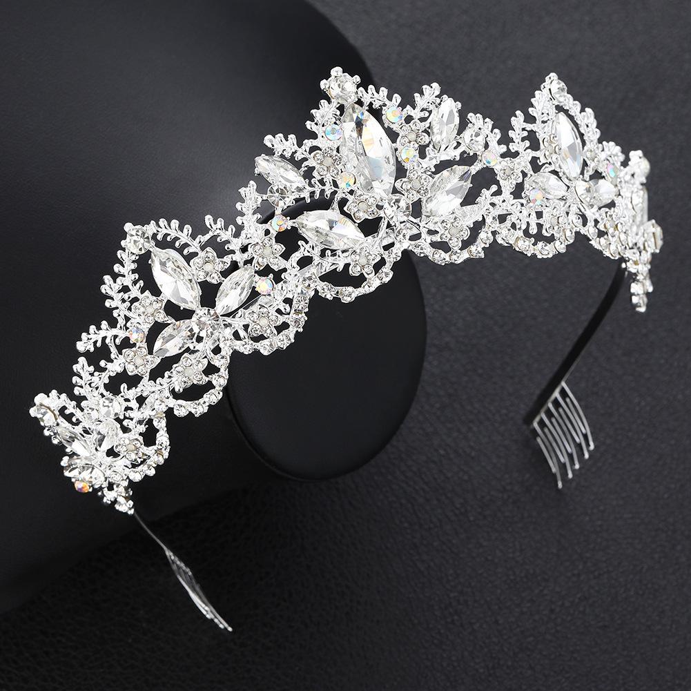 New Bride Alloy Headwear Leaf Full Water Diamond Korean Style Bride Crown Headband  Crown Accessory