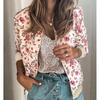 Women's Floral Print Stand Collar Zip Up Long Sleeve Casual Bomber Jacket Oversized Outerwear Coat