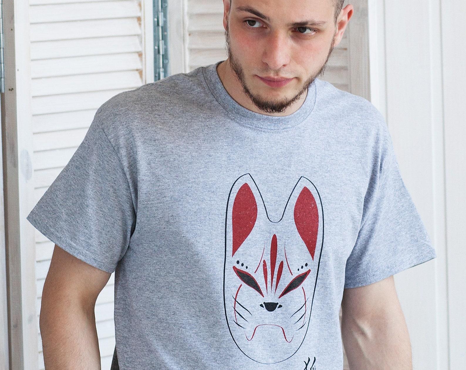 Japanese Kitsune Fox Mask T-Shirt – Anime Harajuku Fashion L