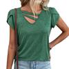 Women's Spring and Summer Solid Color V-neck Blouse Casual Petal Sleeve Loose T-shirt