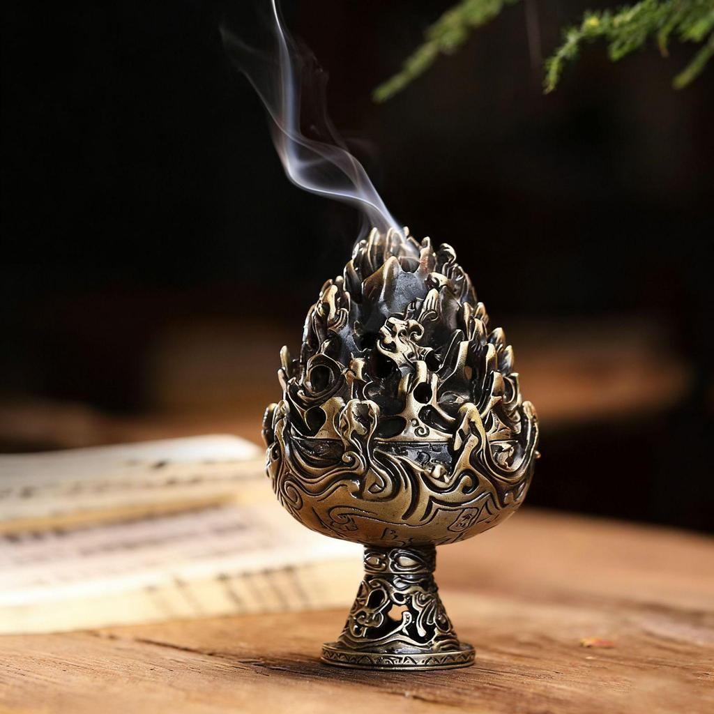 Retro Mini Hollow-Out Boshan Incense Burner - Creative Cloud Design for Office or Home Decor