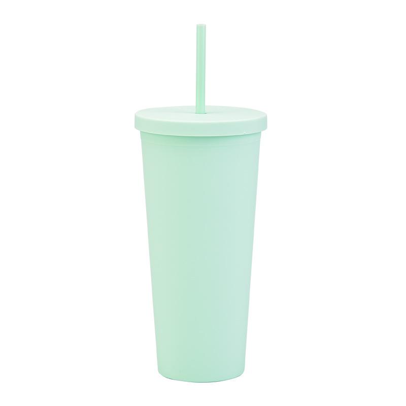 Doppelschichtiger Plastikbecher mit Strohhalm 22oz Großvolumiger Outdoor-Matt-Wasserbecher