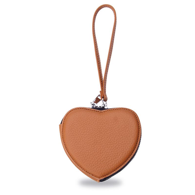 Genuine Leather Heart-Shaped Coin Purse for Women - Cute Korean Style Handheld Wallet for Coins, Lipstick, & Earphones.