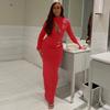 2025 Autumn/Winter European & American Style Sexy Long Sleeve Hollow Asymmetrical Round Neck Dress