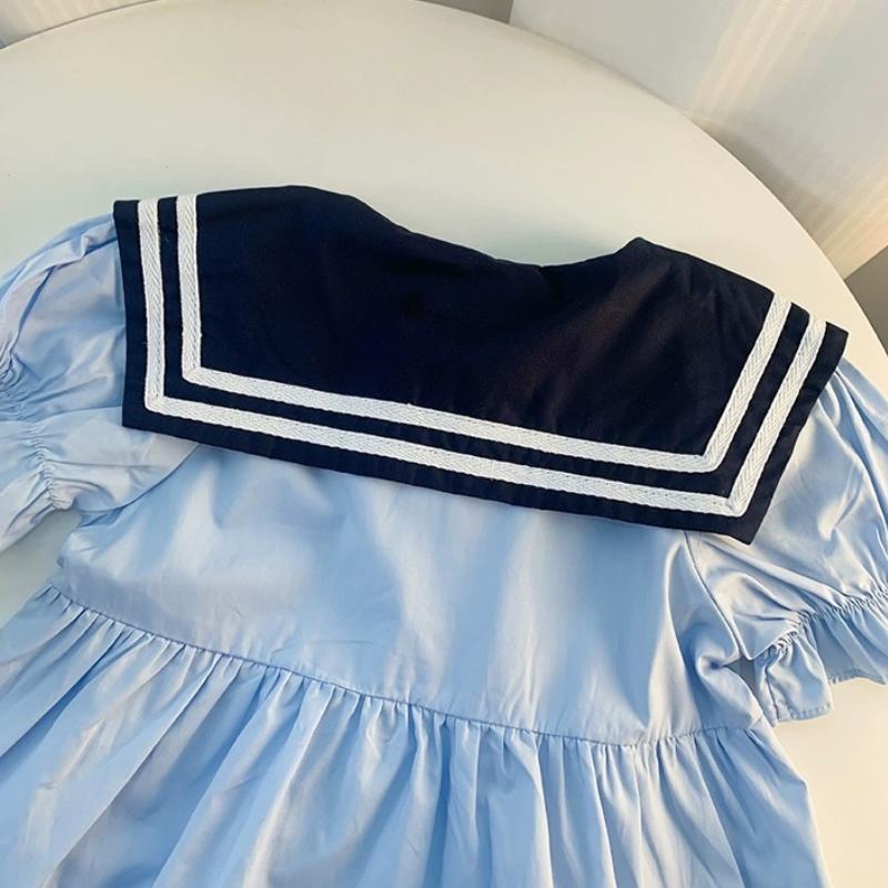 Girls Dress 2024 Summer Preppy Style Children Clothing 100% Cotton Lapel Casual Cotton Dresses for Kids