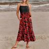 Women's Summer Spaghetti Strap Patchwork Beach Vacation Floral With Pocket Dresses