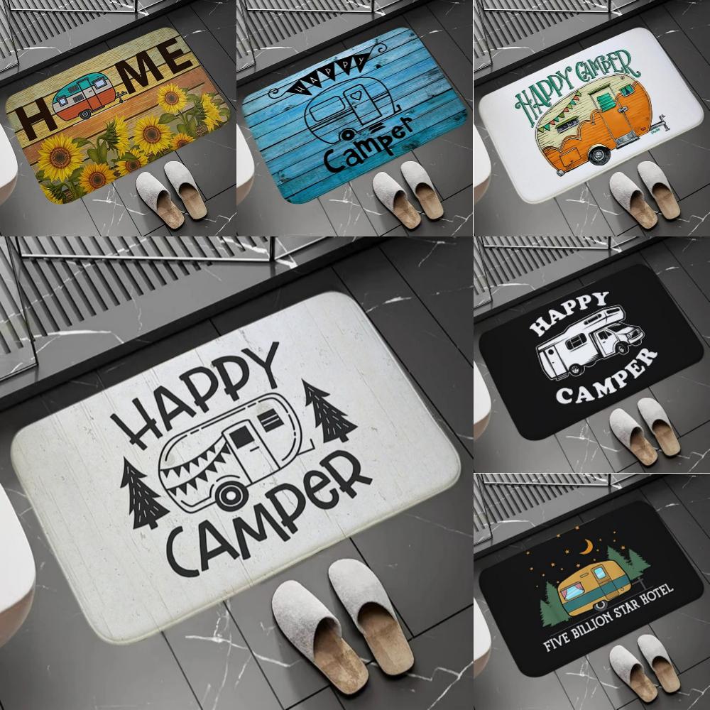 Whimsical Camper Van Pattern Doormat Cheerful Outdoor Adventure Theme Non Slip Rug for Bedroom Kids Room Living Room Floor Mat