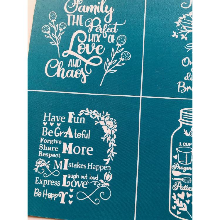 Estênceis de Serigrafia Tema Família 20x20cm Laváveis para Camisetas Artesanais Fabricação de Joias Impressão em Argila Tecido