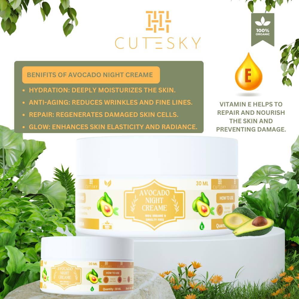 CUTESKY Avocado Day Cream 30ml- Natural, Handmade Avocado Day Cream Enriched with Essential Oils & Extracts Anti Aging, Anti Pigment